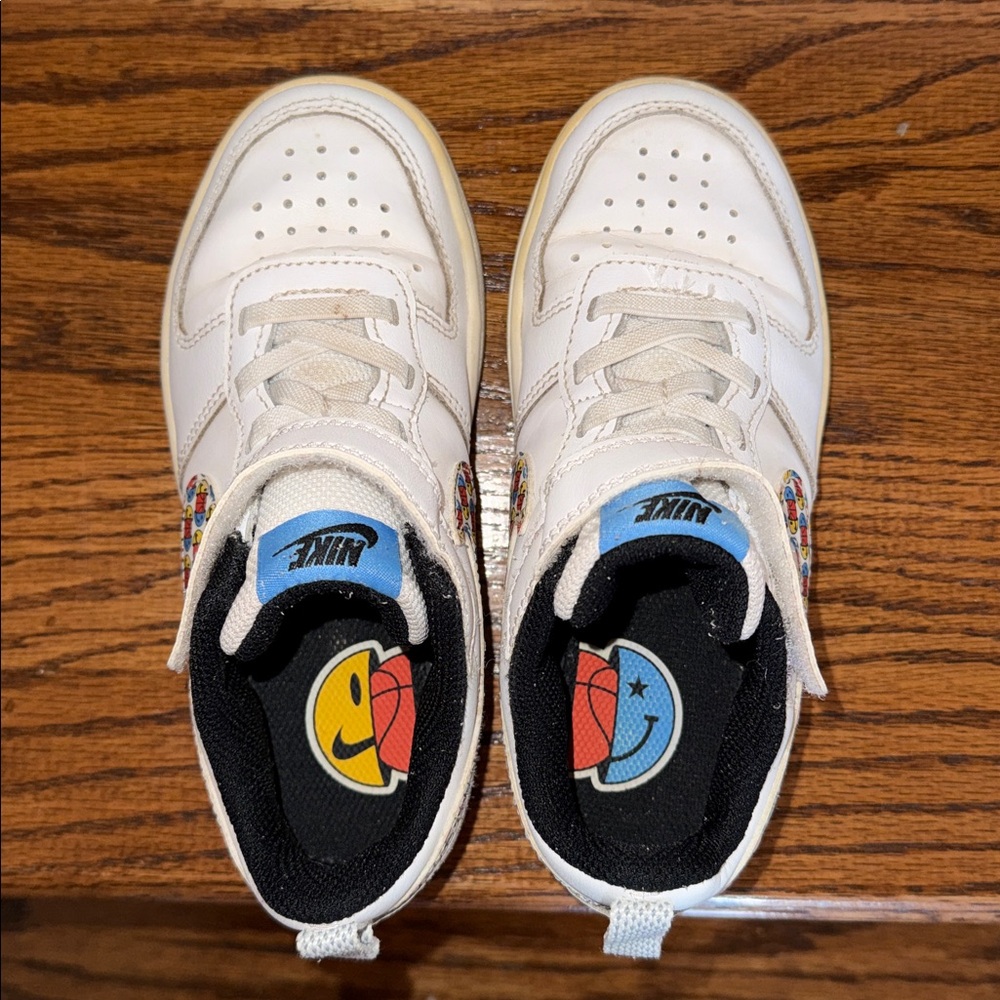 Nike Kids White Sneakers with Multicolor Swoosh